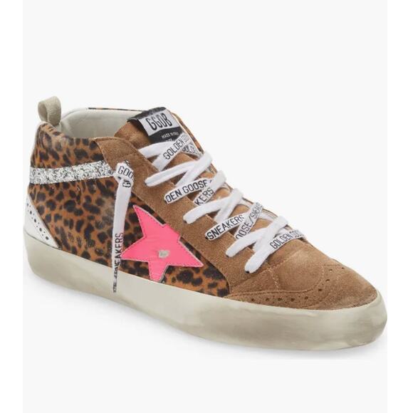Golden Goose Mid Star Classics, size 39, leopard accents, pink star - Picture 1 of 13